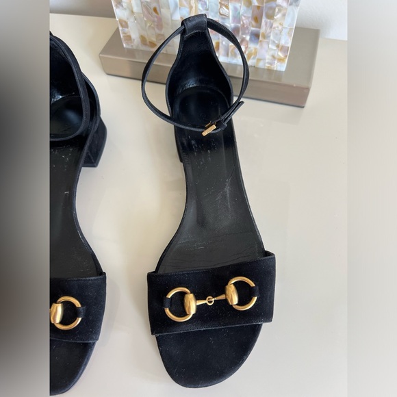 Gucci Shoes Flats Sandals Size 39.5 (US 9.5) Black Suede Leather with Gold Logo - Picture 5 of 15